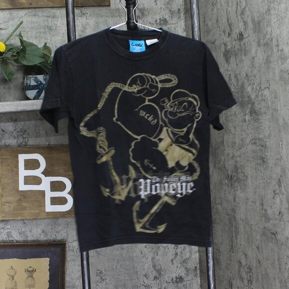 Wckd Mens Vintage Y2K Popeye Glitter Graphic T-Shirt Tee Black S - Picture 1 of 5